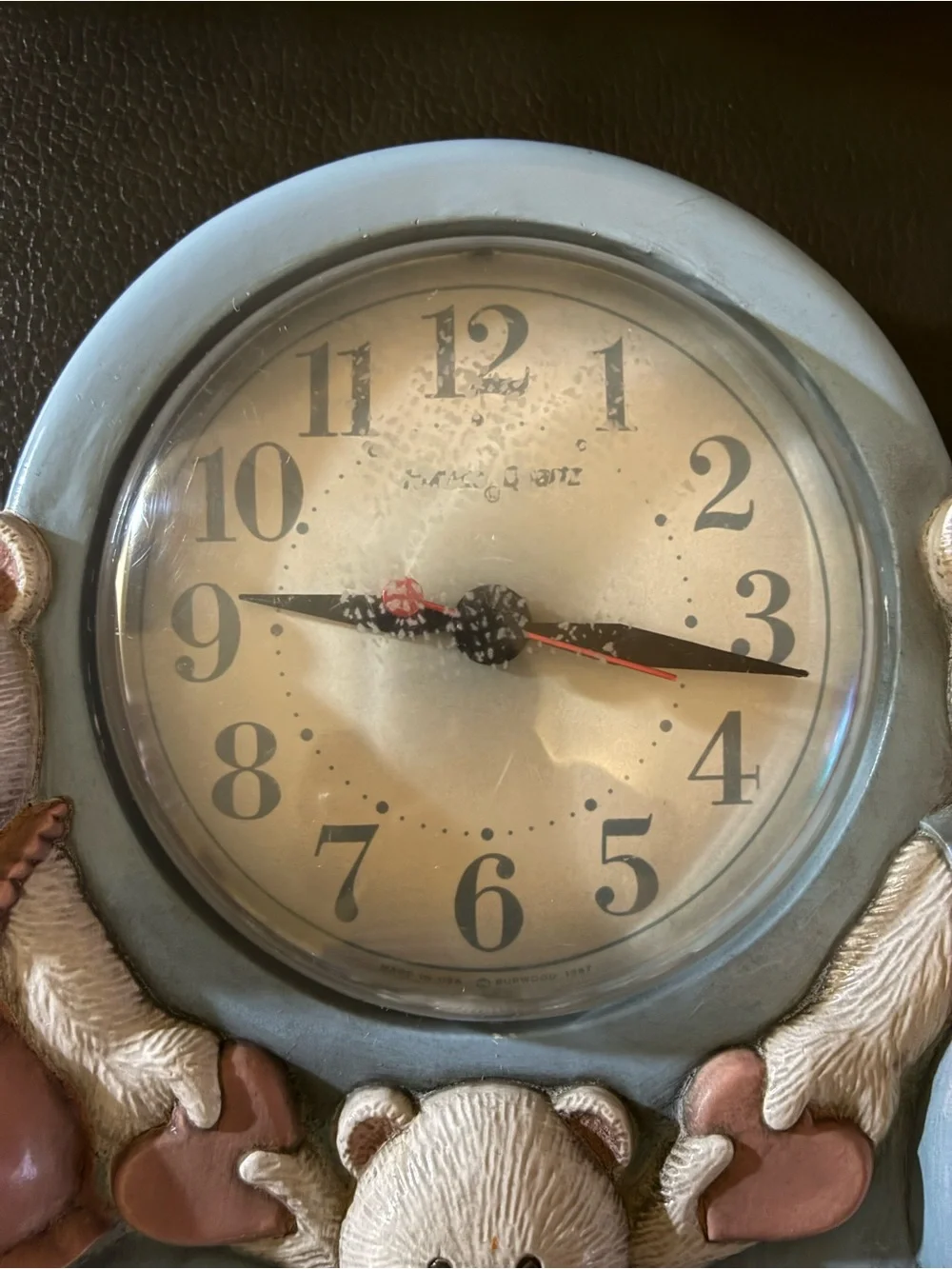 Vintage 1987 Homco Teddy Bear Family Nursery Quartz Clock - Cottage Core